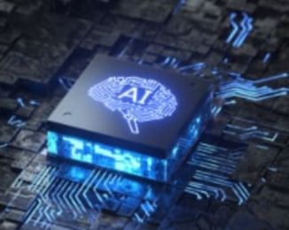 AI chip on a futuristic motherboard